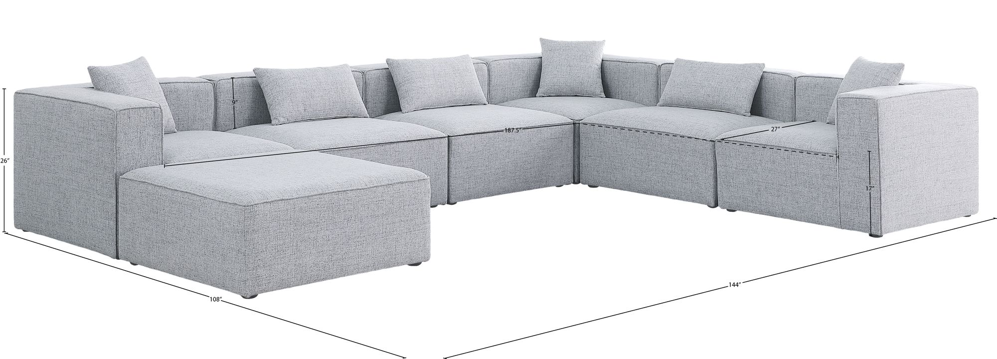 Cube 144" 7-Piece Linen Fabric Modular Sectional
