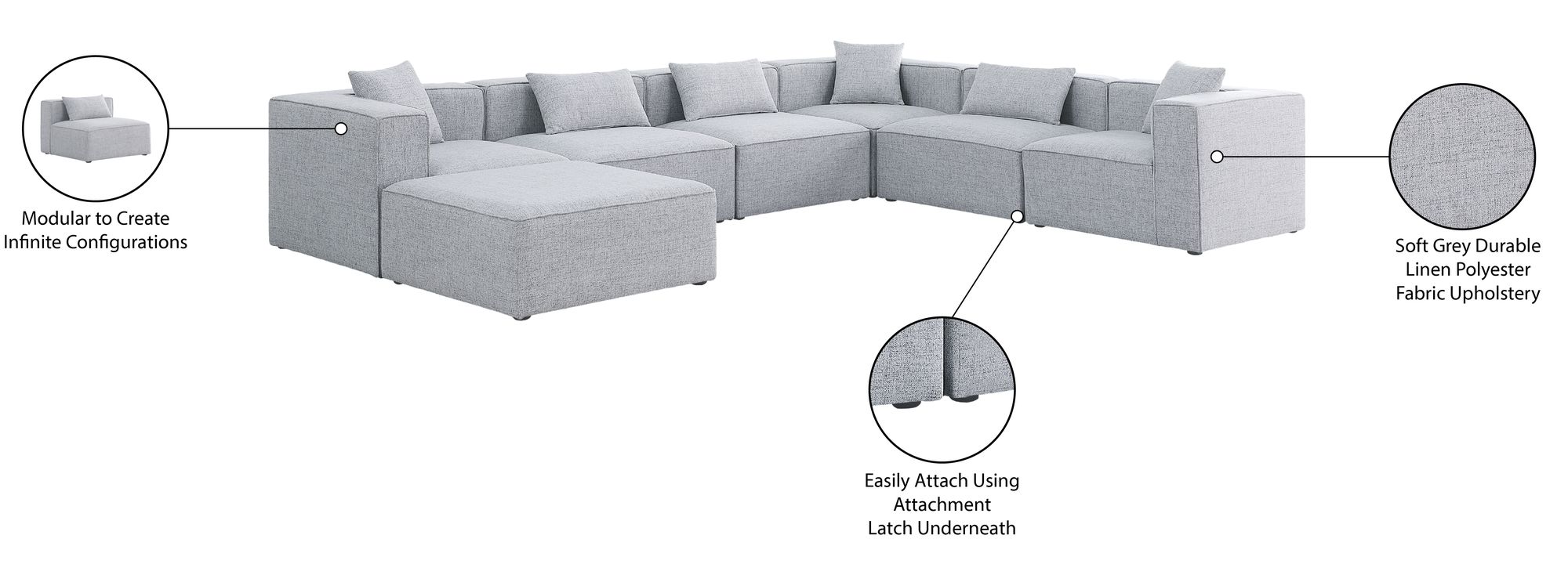 Cube 144" 7-Piece Linen Fabric Modular Sectional