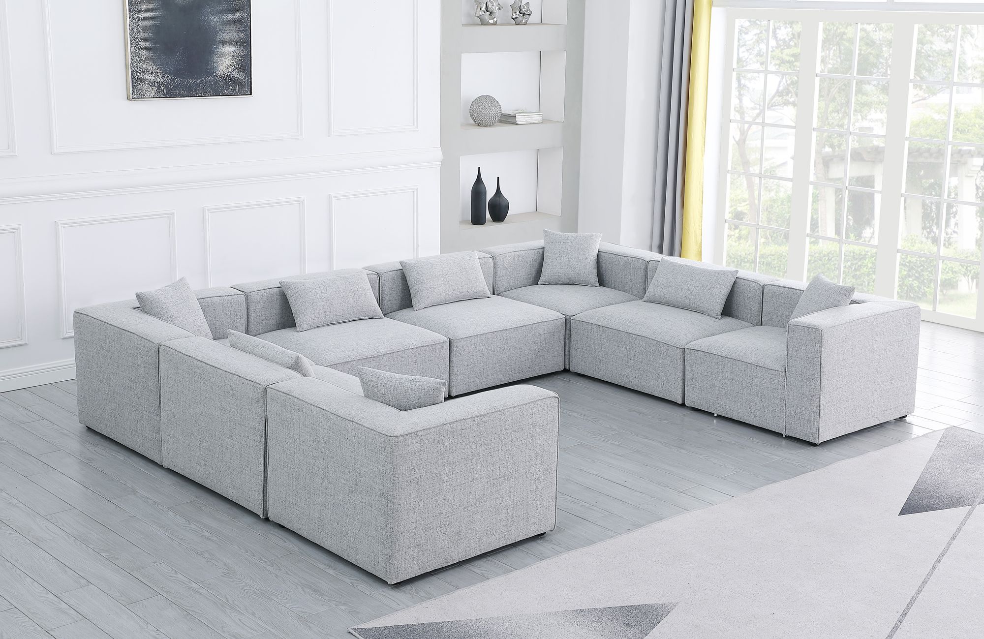 Cube 144" 8-Piece Linen Fabric Modular Sectional