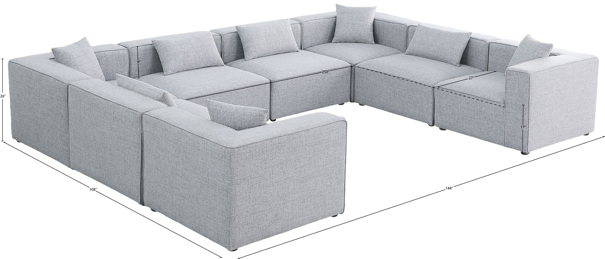 Cube 144" 8-Piece Linen Fabric Modular Sectional