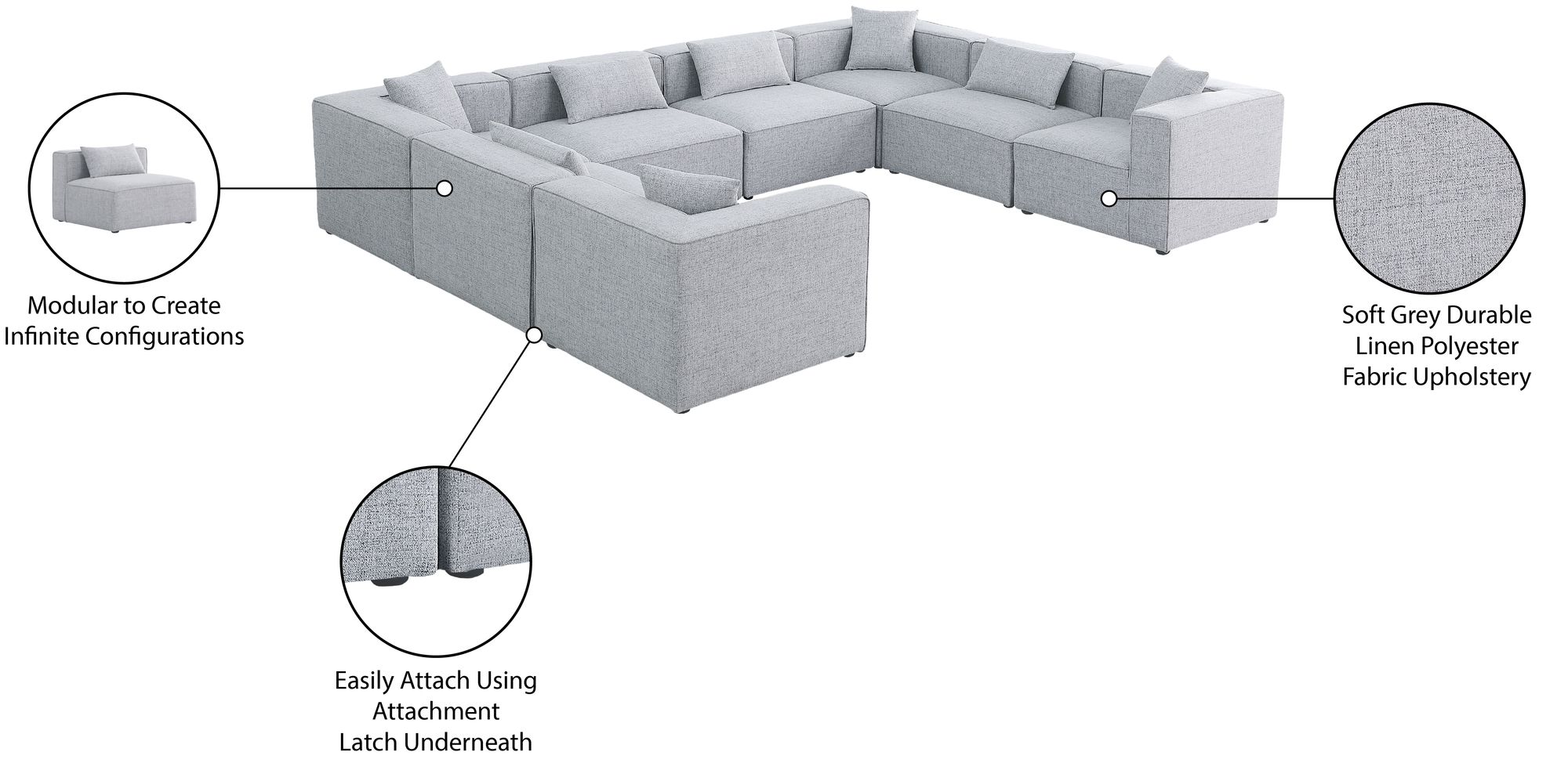Cube 144" 8-Piece Linen Fabric Modular Sectional
