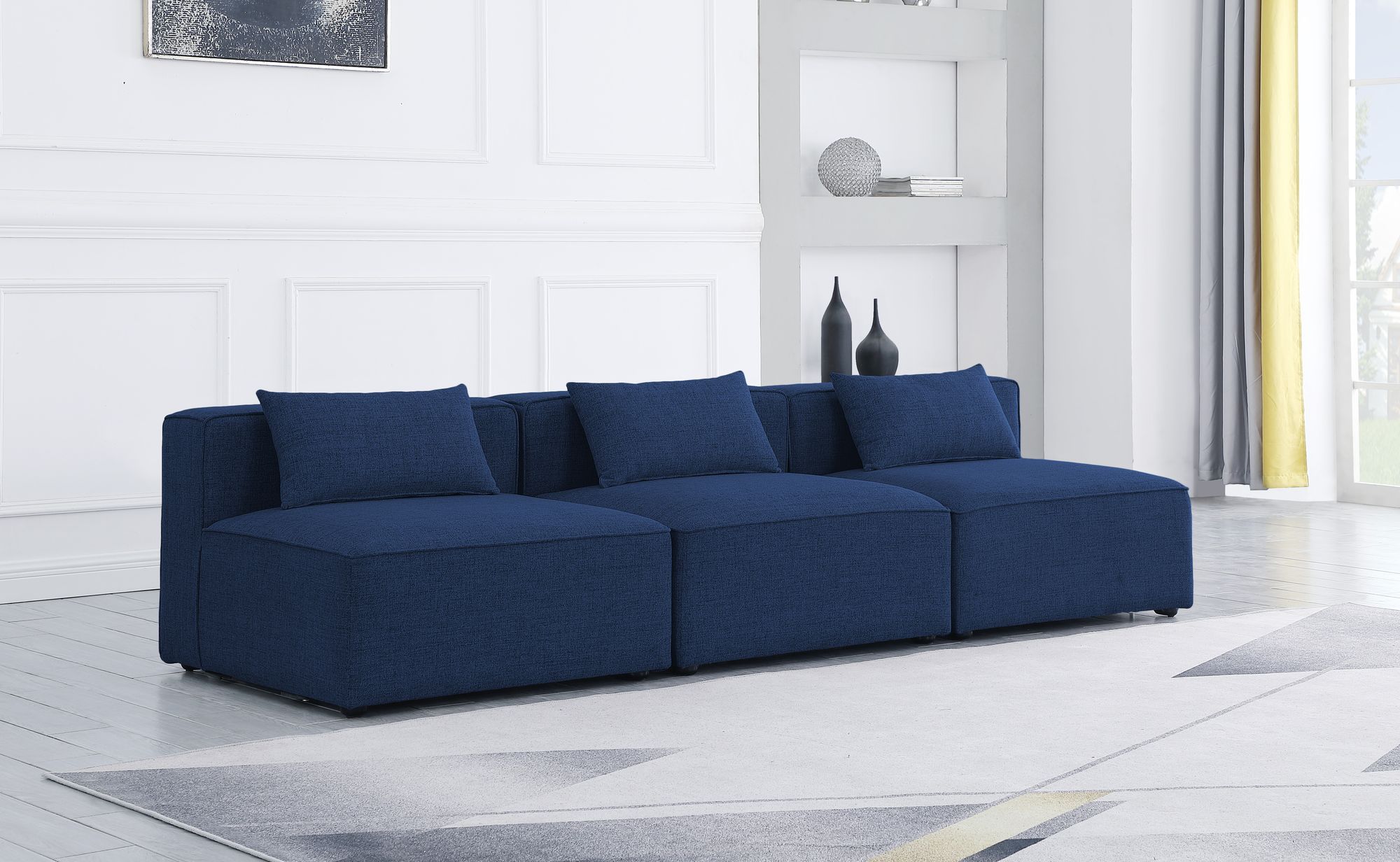 Cube 108" Linen Fabric Modular Armless Sofa