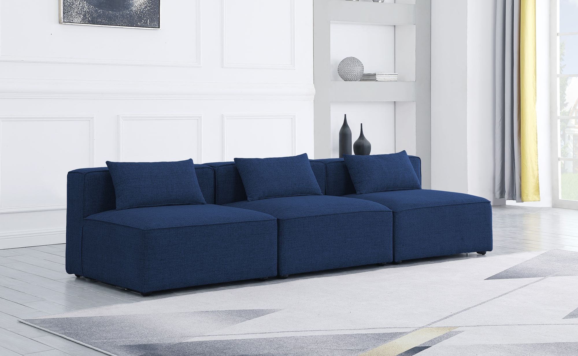 Cube 108" Linen Fabric Modular Armless Sofa