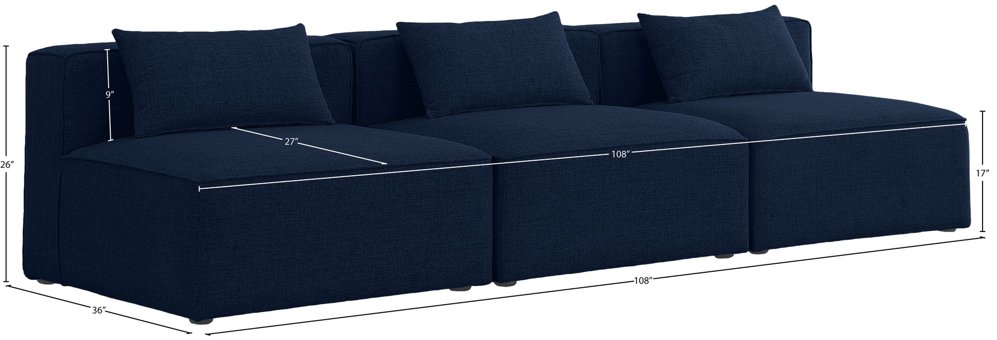 Cube 108" Linen Fabric Modular Armless Sofa