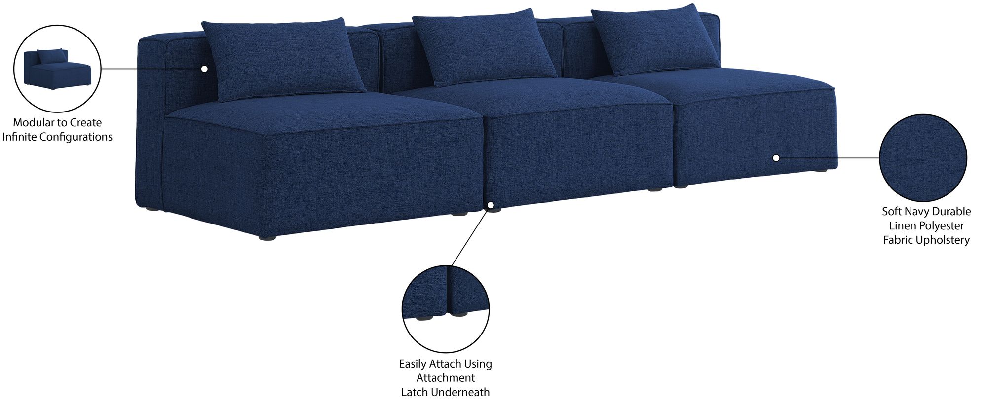 Cube 108" Linen Fabric Modular Armless Sofa