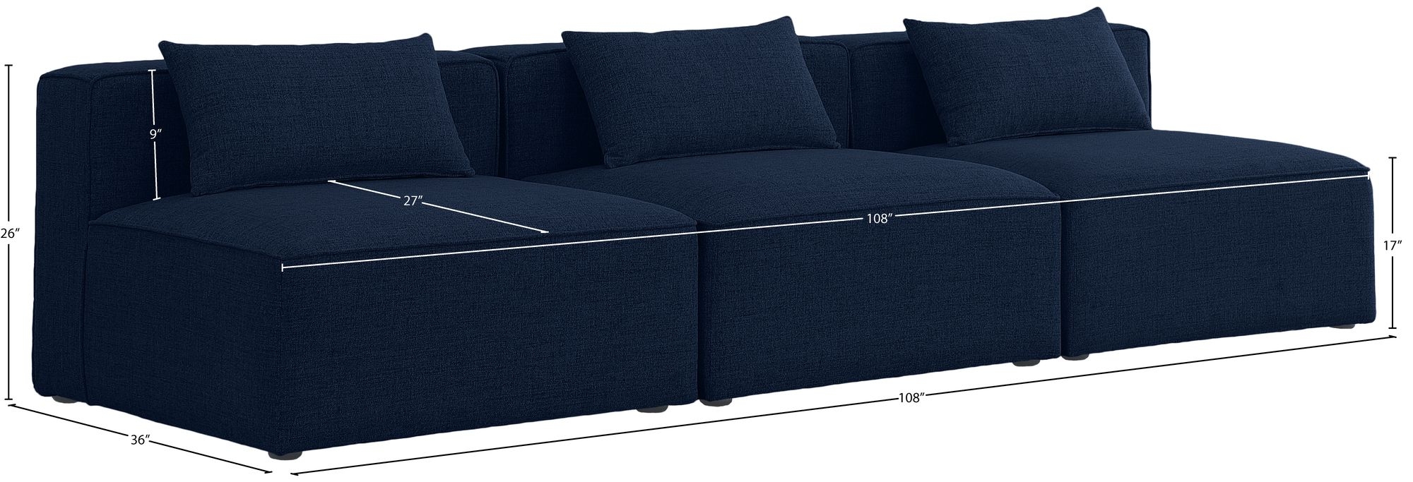 Cube 108" Linen Fabric Modular Armless Sofa