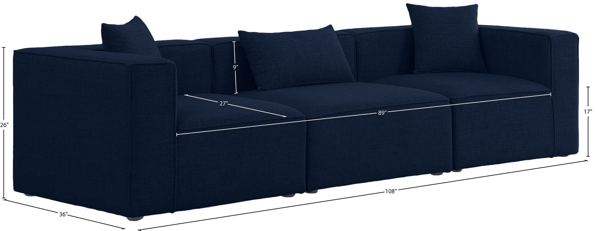 Cube 108" Linen Fabric Modular Sofa