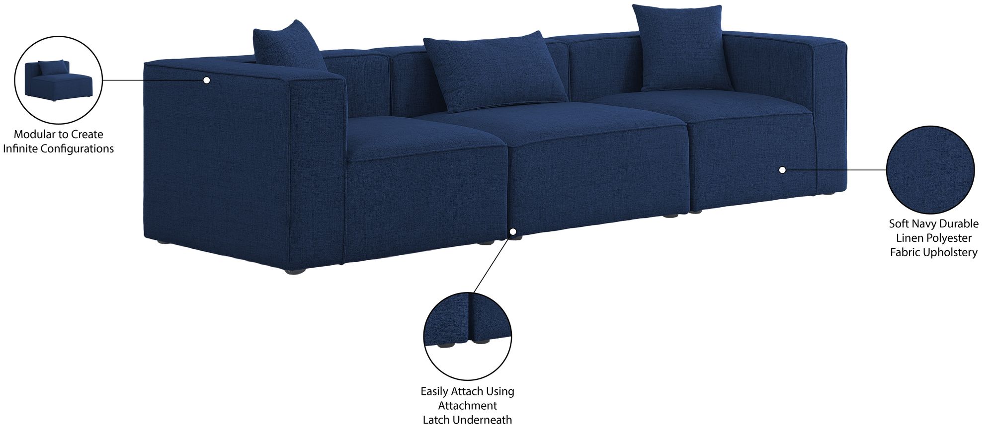 Cube 108" Linen Fabric Modular Sofa