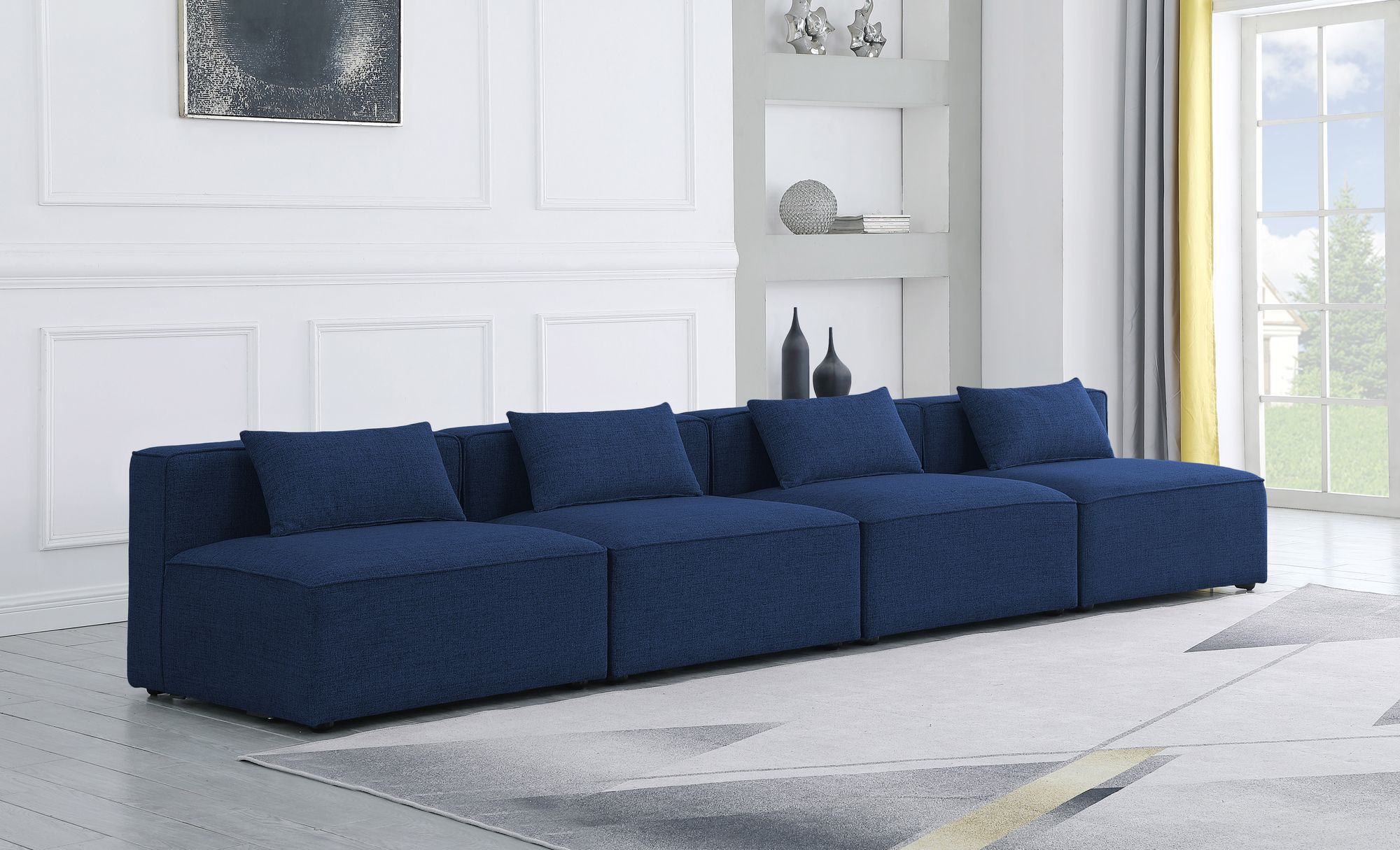 Cube 144" Linen Fabric Modular Armless Sofa