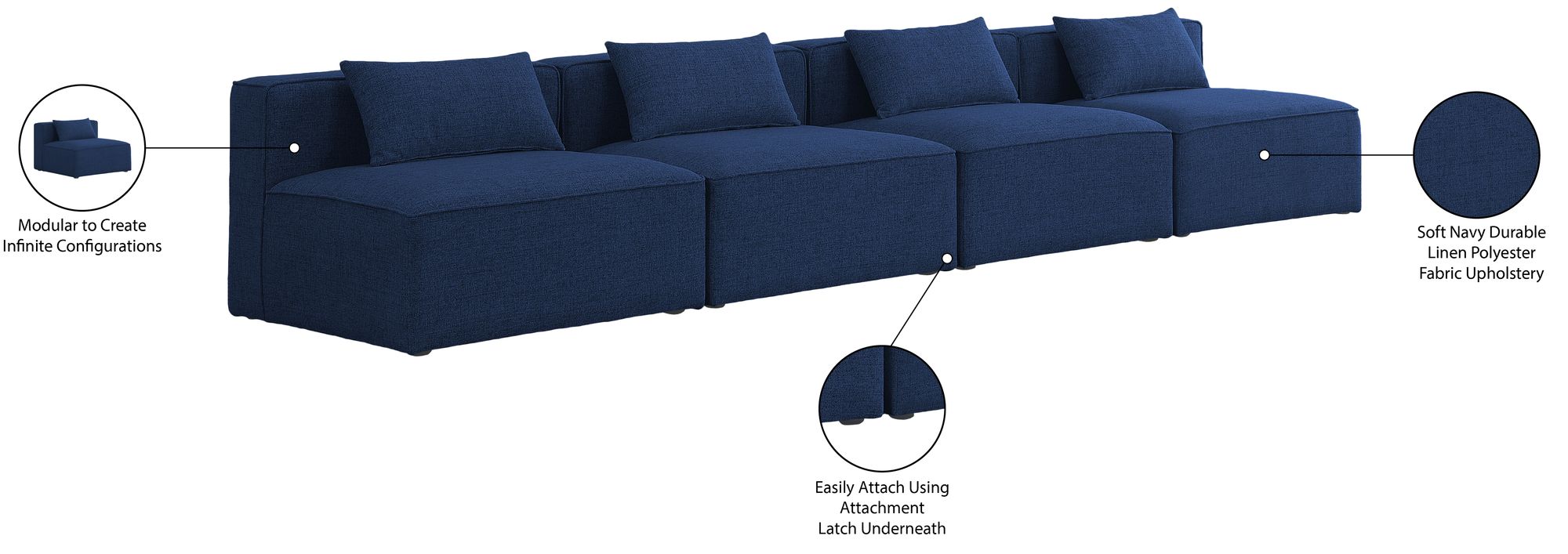 Cube 144" Linen Fabric Modular Armless Sofa