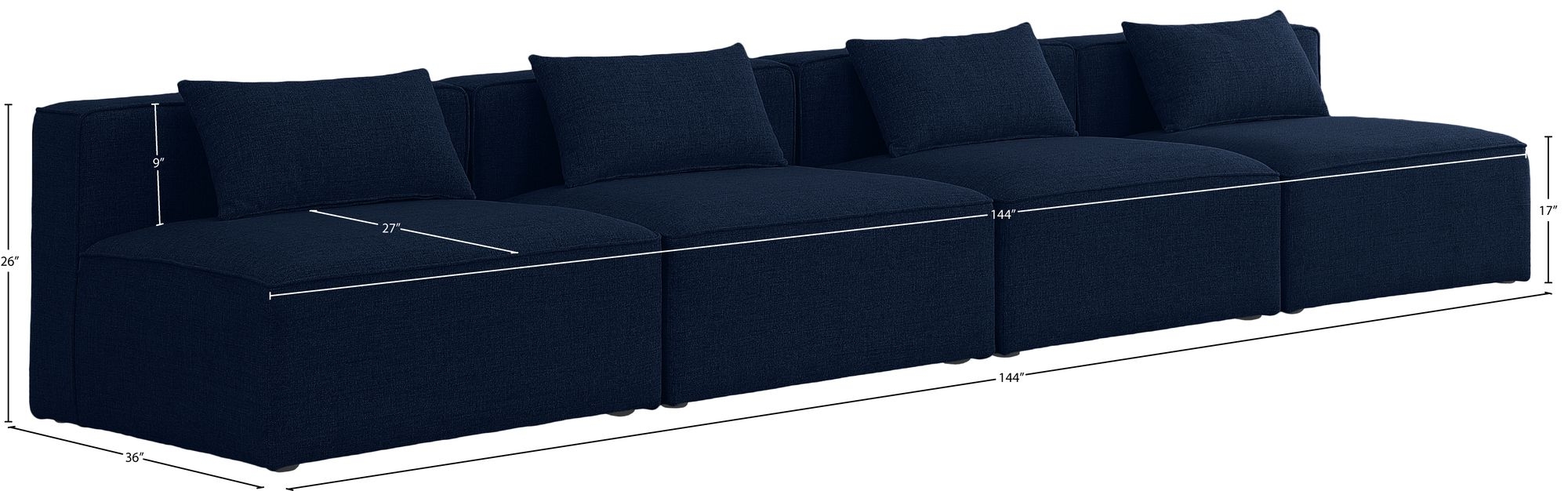 Cube 144" Linen Fabric Modular Armless Sofa