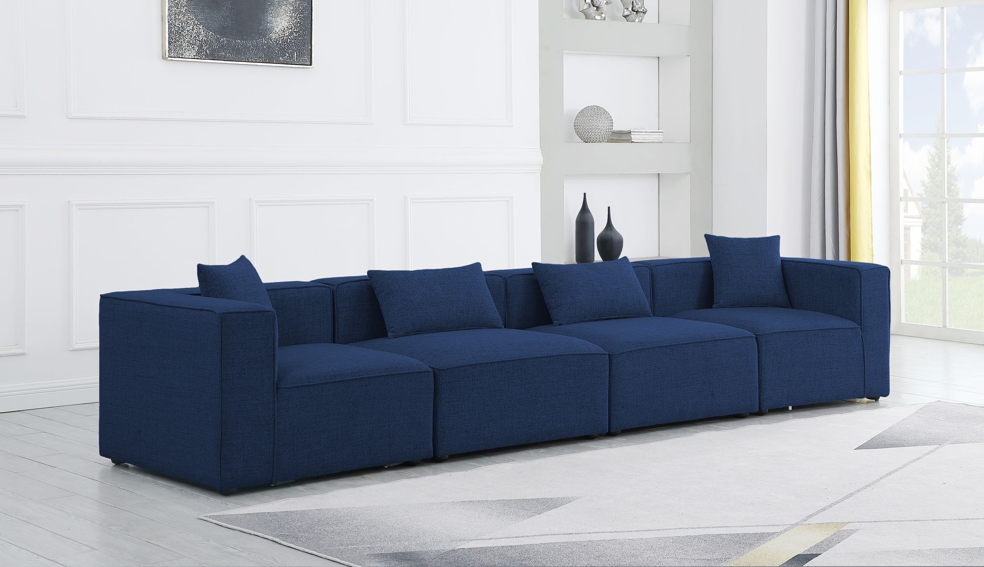 Cube 144" Linen Fabric Modular Sofa