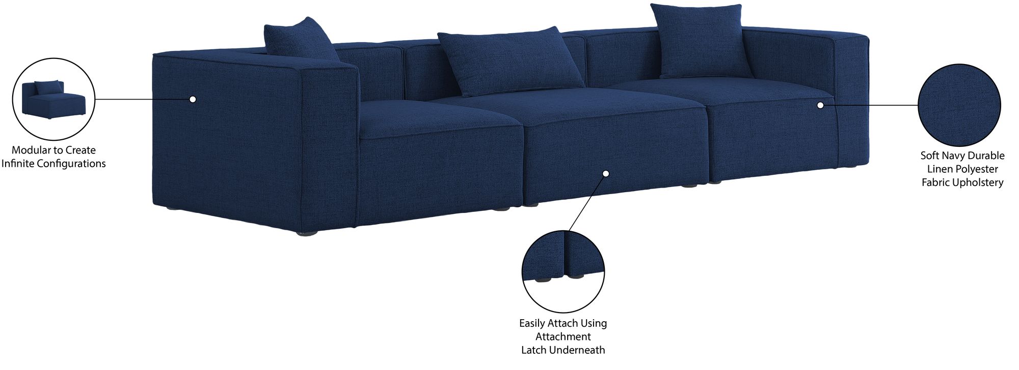 Cube 144" Linen Fabric Modular Sofa