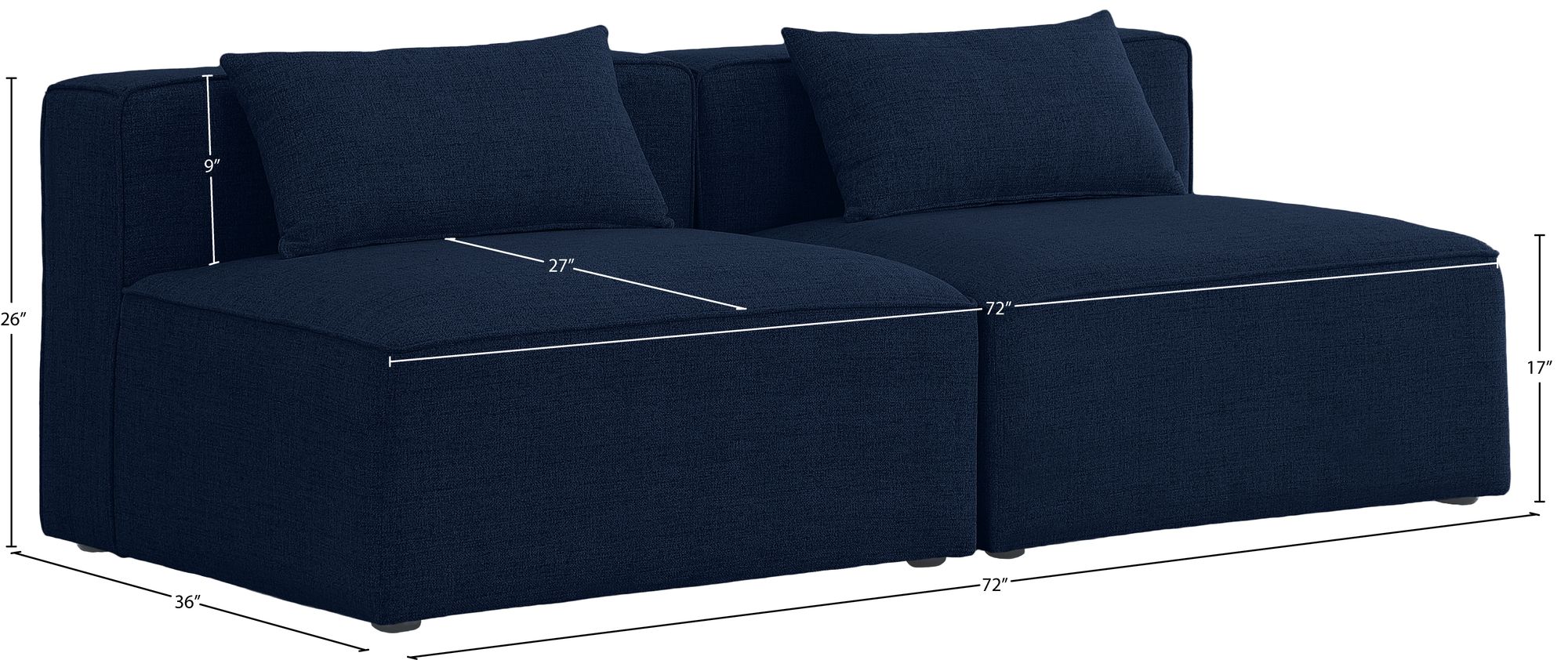 Cube 72" Linen Fabric Modular Armless Sofa