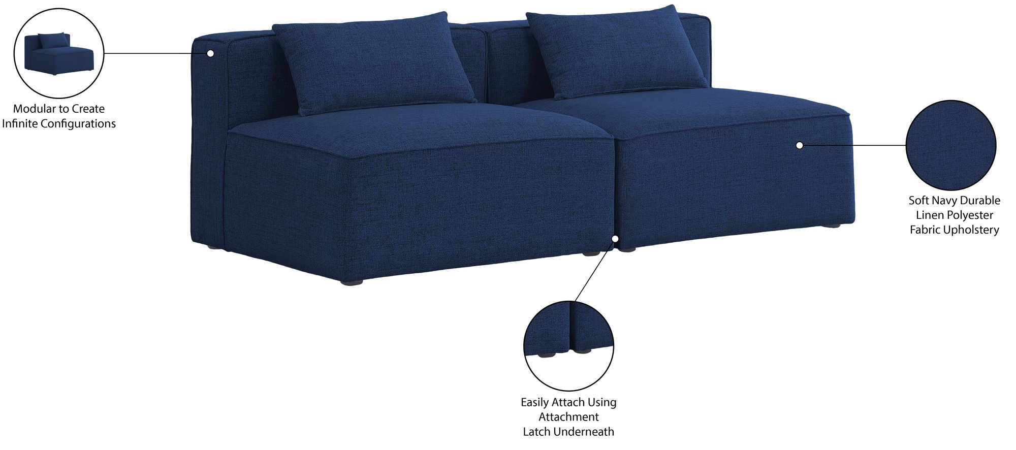 Cube 72" Linen Fabric Modular Armless Sofa