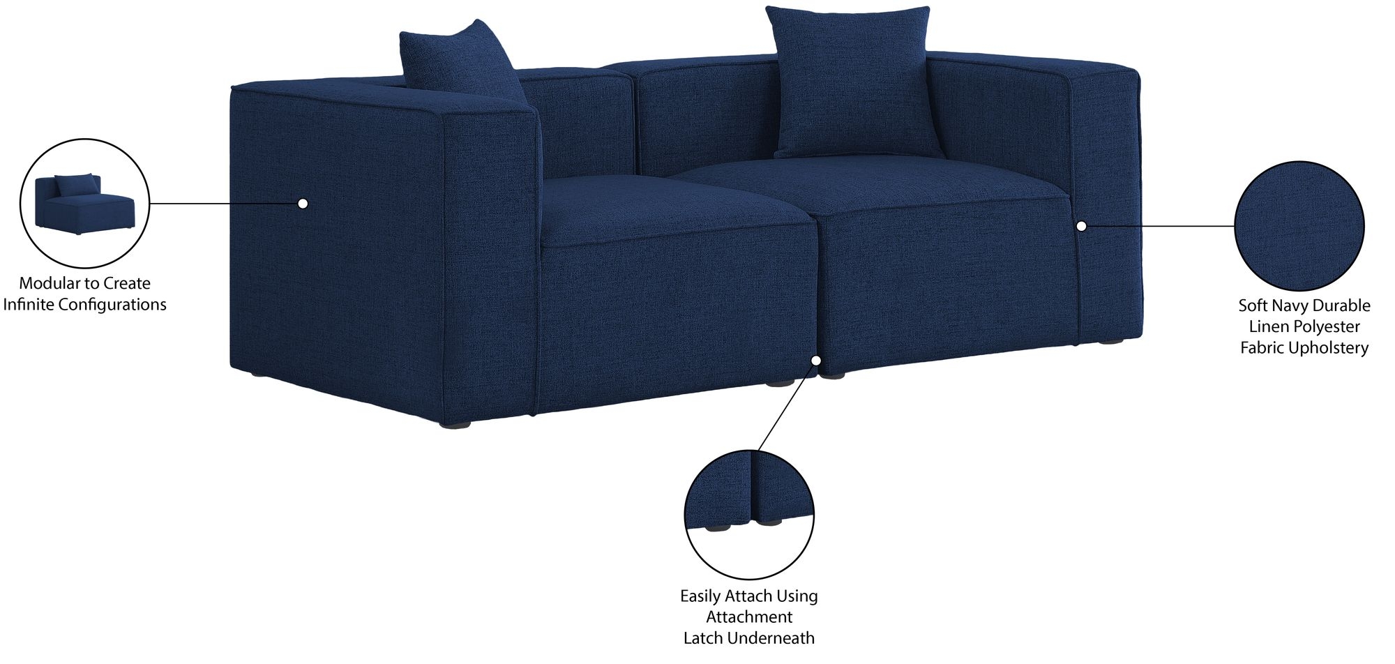 Cube 72" Linen Fabric Modular Sofa