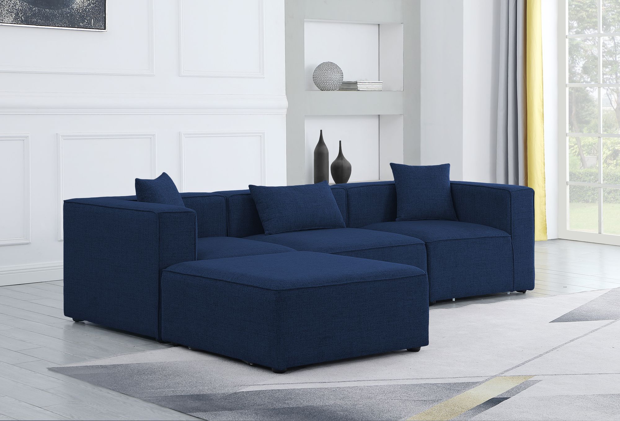 Cube 108" 4-Piece Linen Fabric Modular Sectional