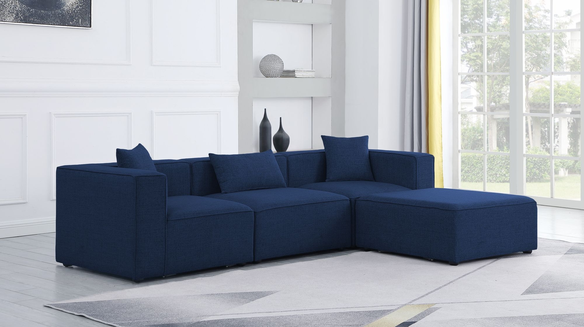 Cube 108" 4-Piece Linen Fabric Modular Sectional