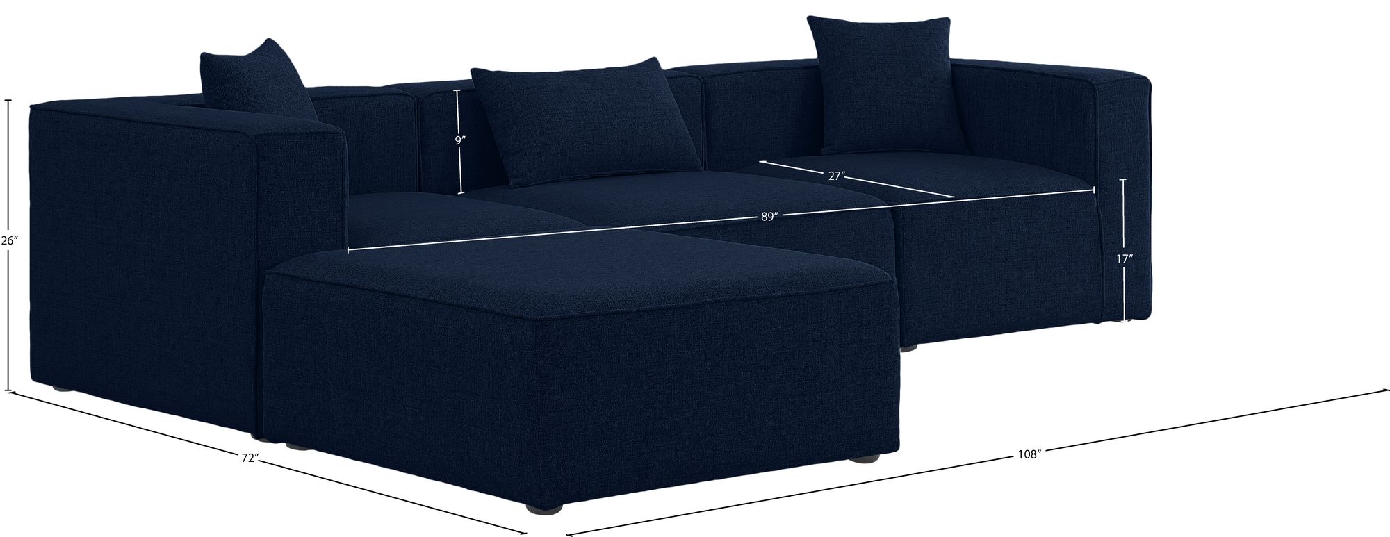 Cube 108" 4-Piece Linen Fabric Modular Sectional