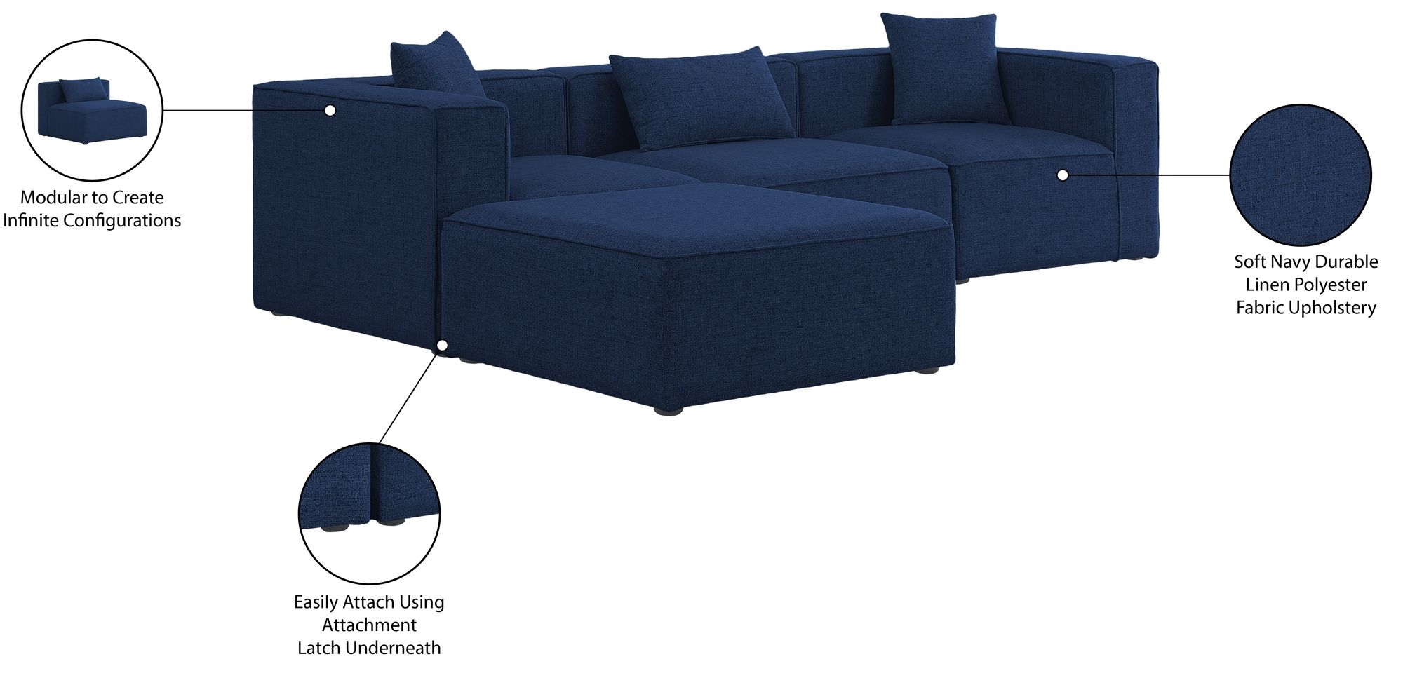 Cube 108" 4-Piece Linen Fabric Modular Sectional
