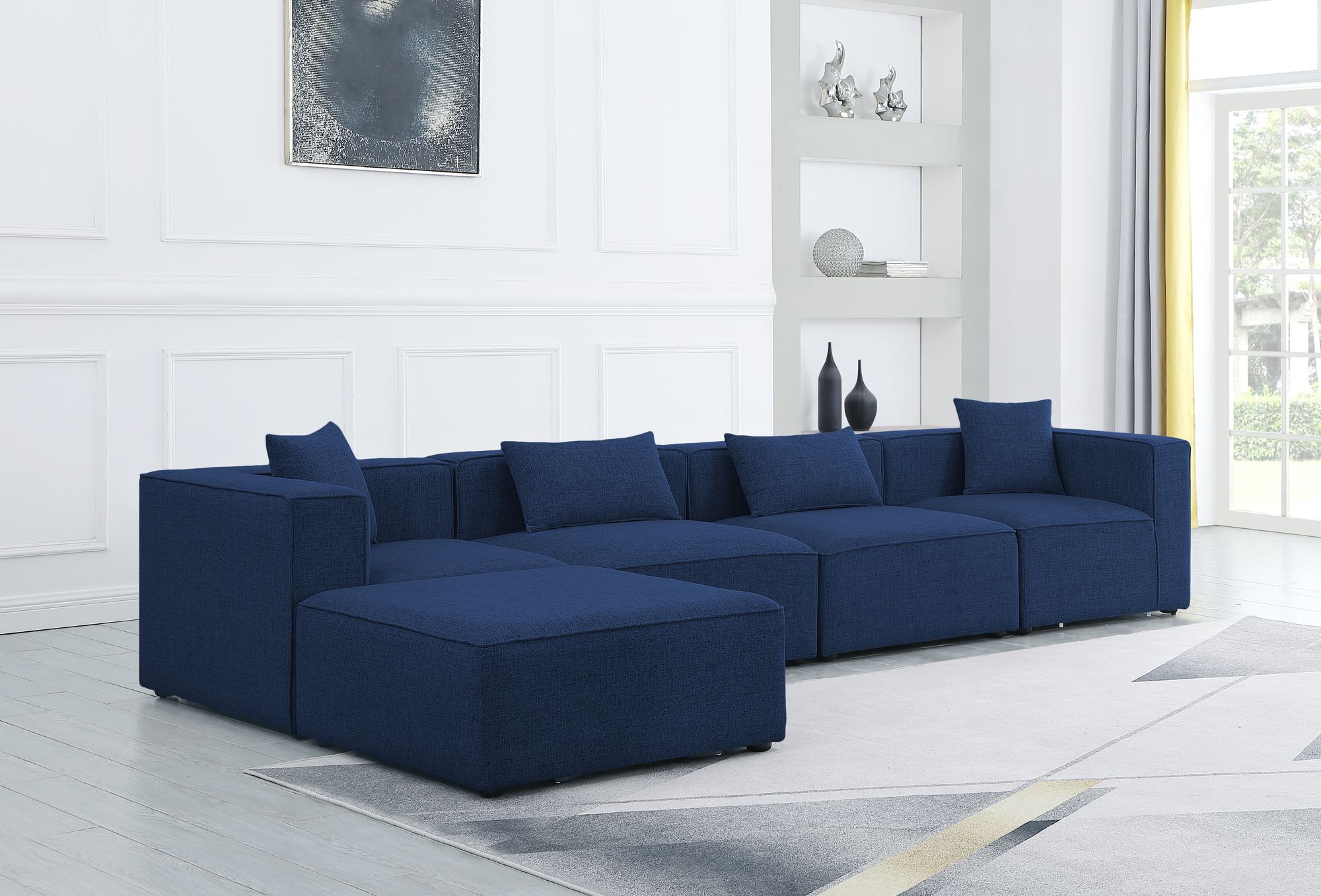 Cube 144" 5-Piece Linen Fabric Modular Sectional
