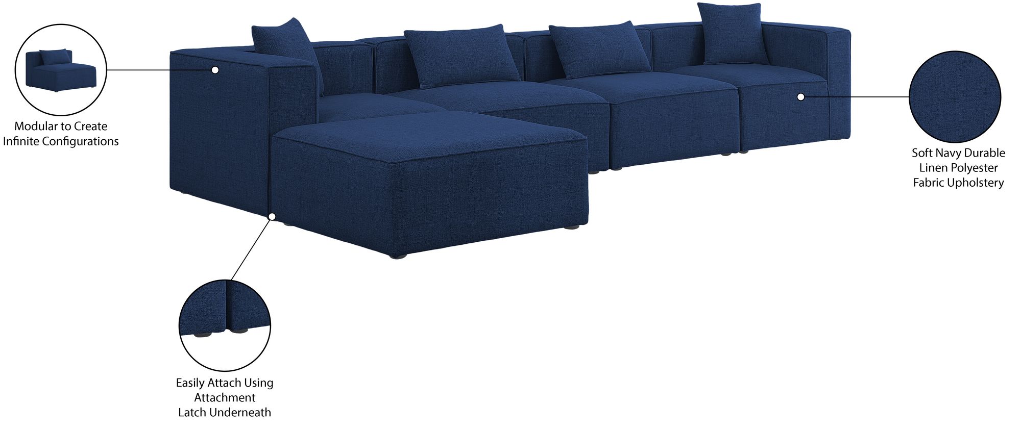 Cube 144" 5-Piece Linen Fabric Modular Sectional