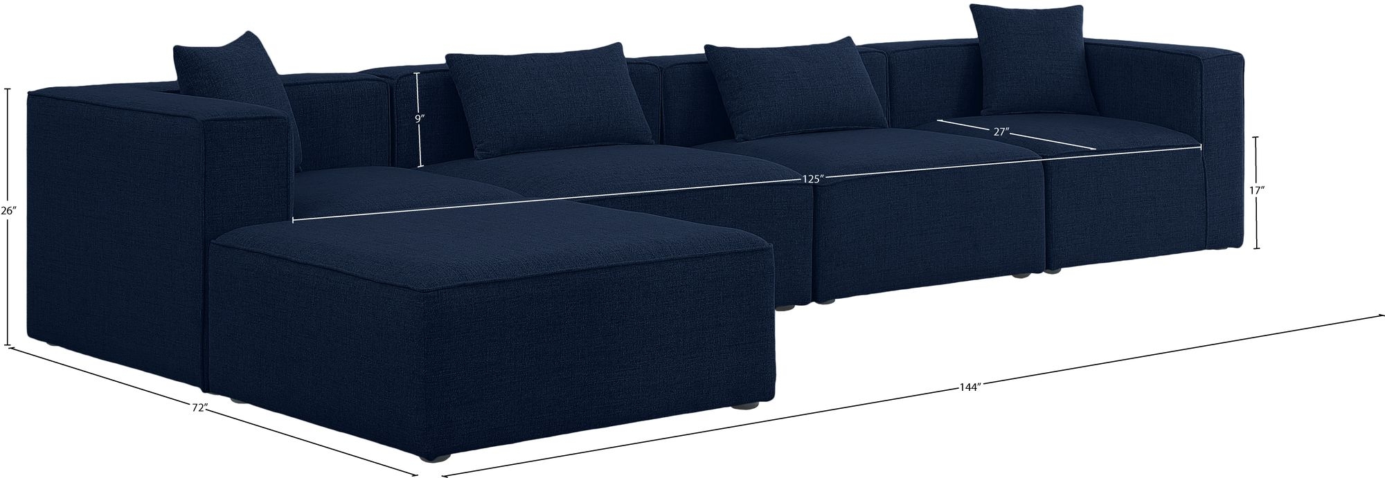 Cube 144" 5-Piece Linen Fabric Modular Sectional