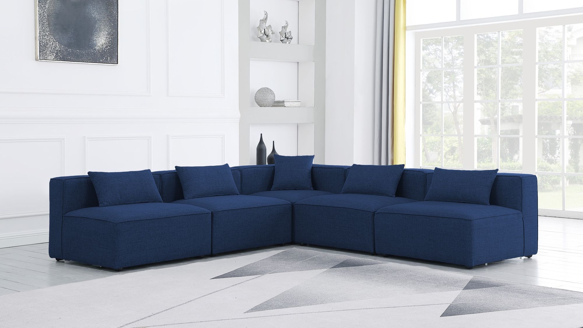 Cube 108" 5-Piece Linen Fabric Modular Armless Sectional