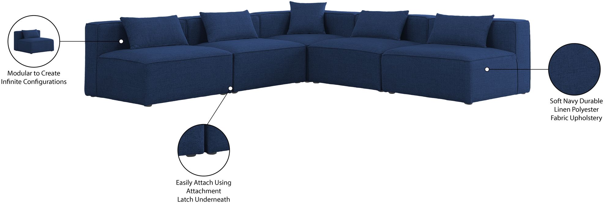 Cube 108" 5-Piece Linen Fabric Modular Armless Sectional