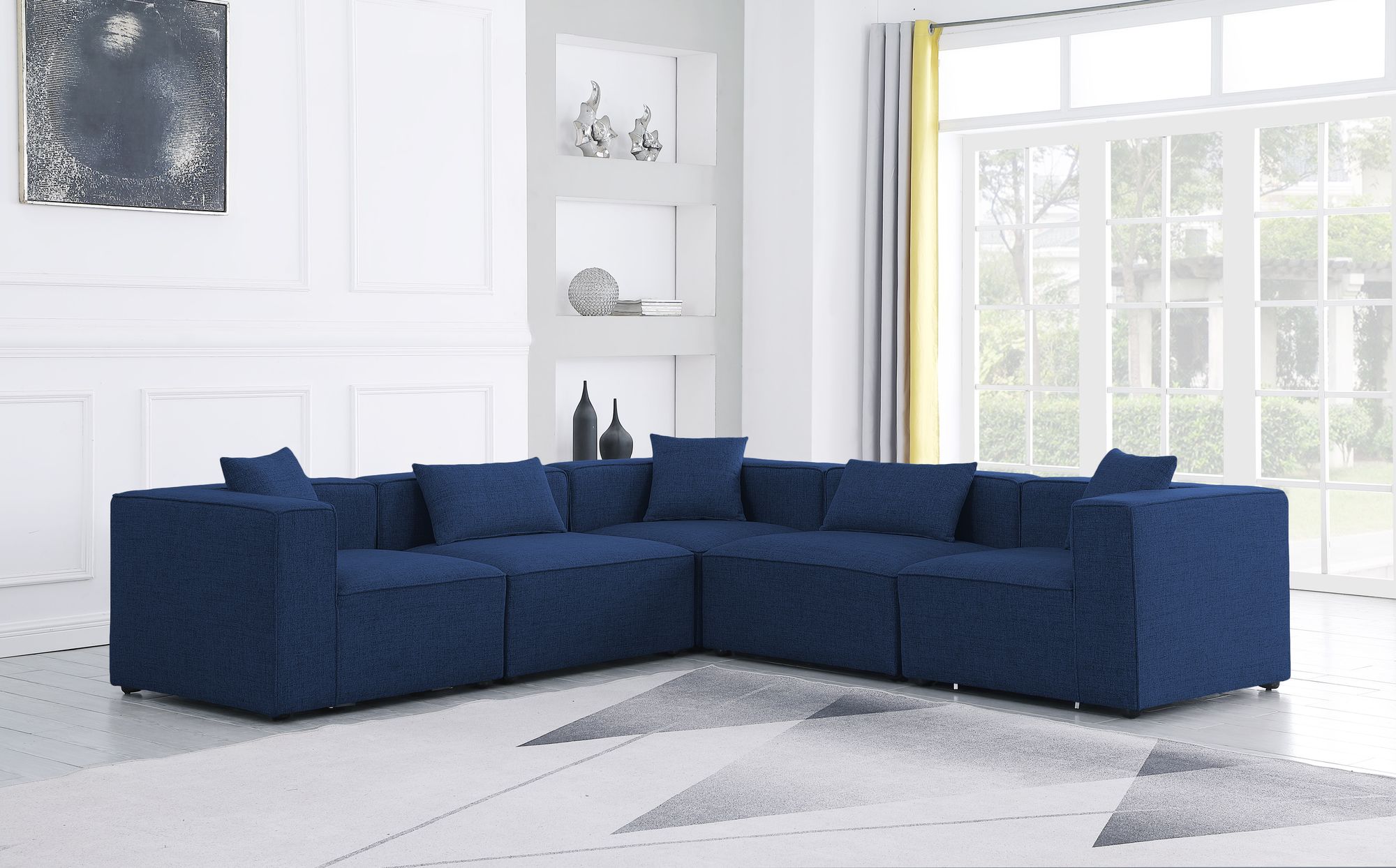 Cube 108" 5-Piece Linen Fabric Modular Sectional