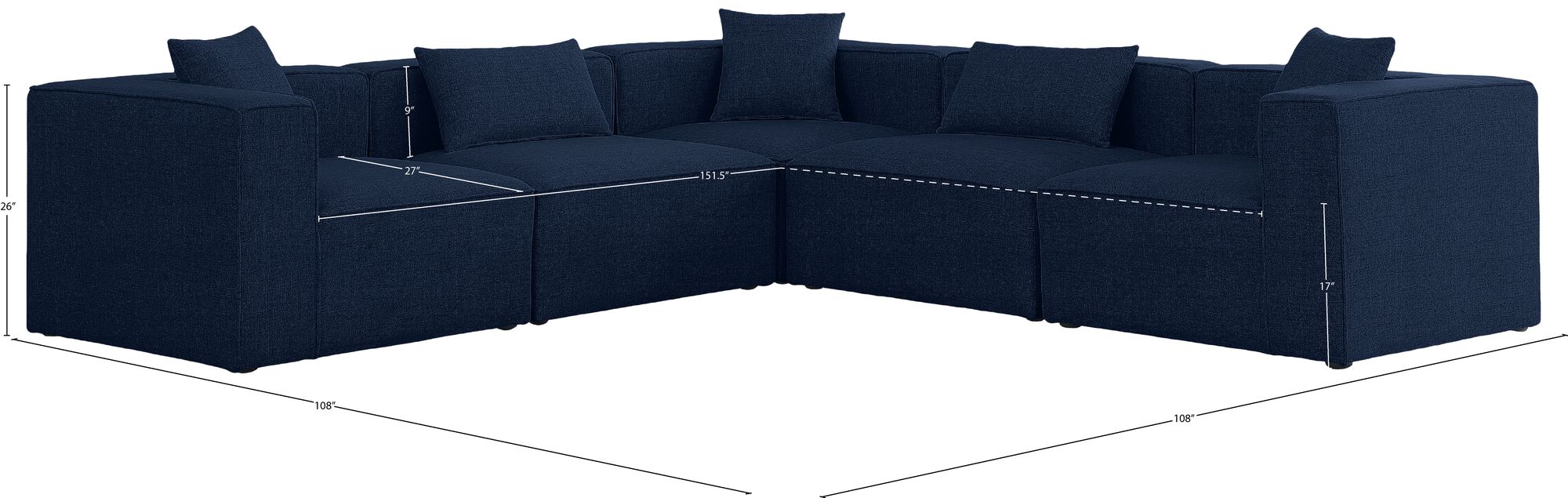 Cube 108" 5-Piece Linen Fabric Modular Sectional