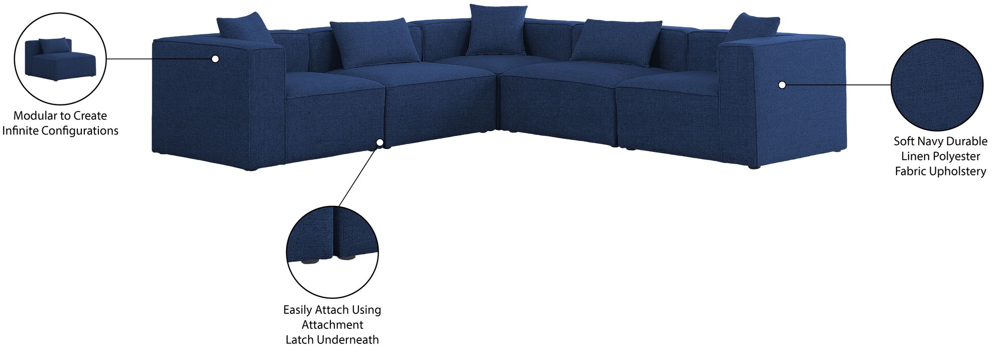 Cube 108" 5-Piece Linen Fabric Modular Sectional