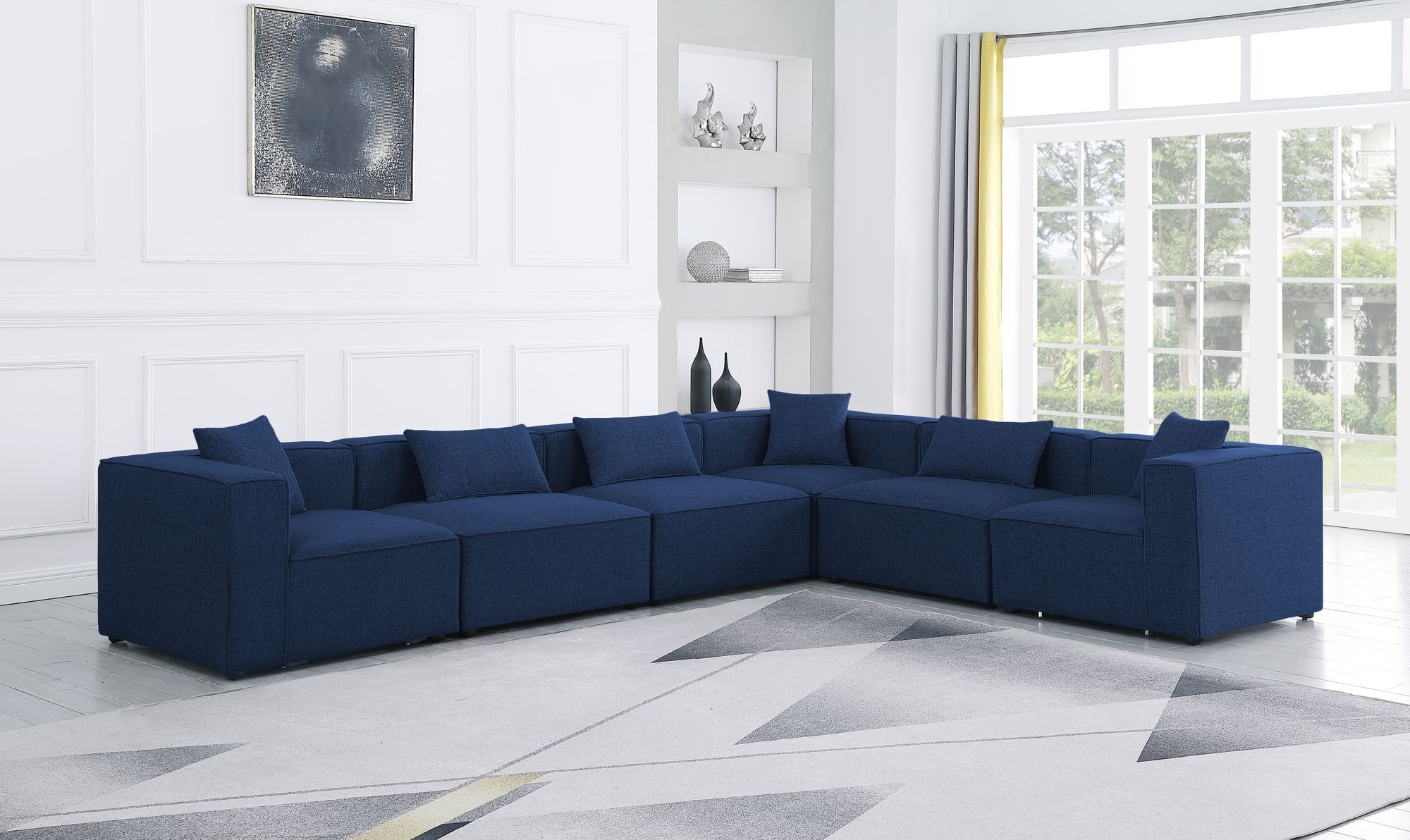Cube 144" 6-Piece Linen Fabric Modular Sectional
