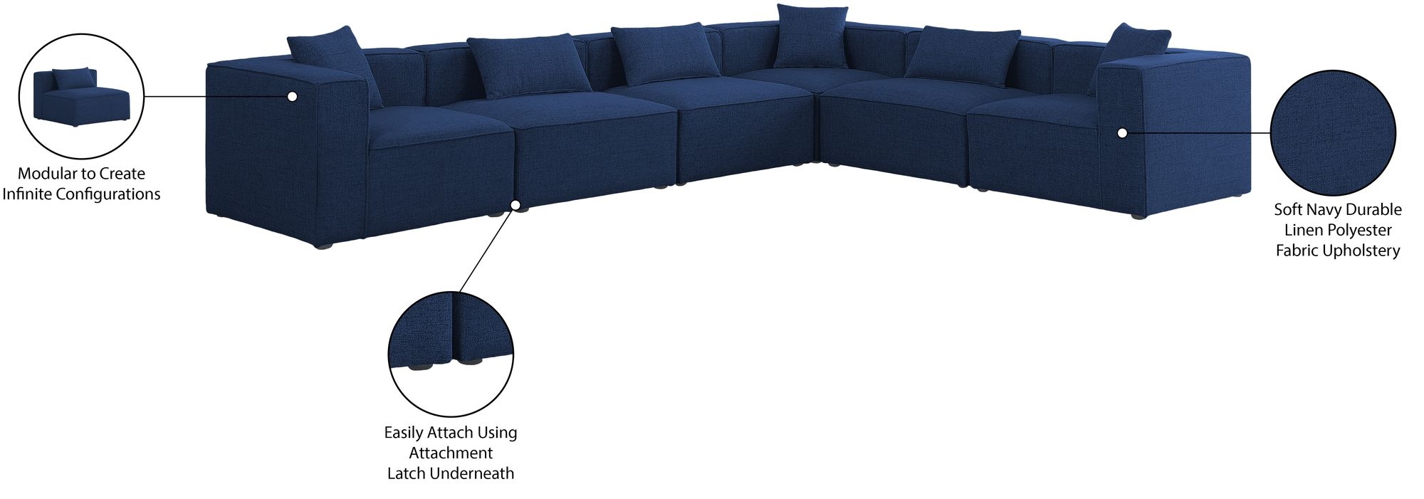 Cube 144" 6-Piece Linen Fabric Modular Sectional