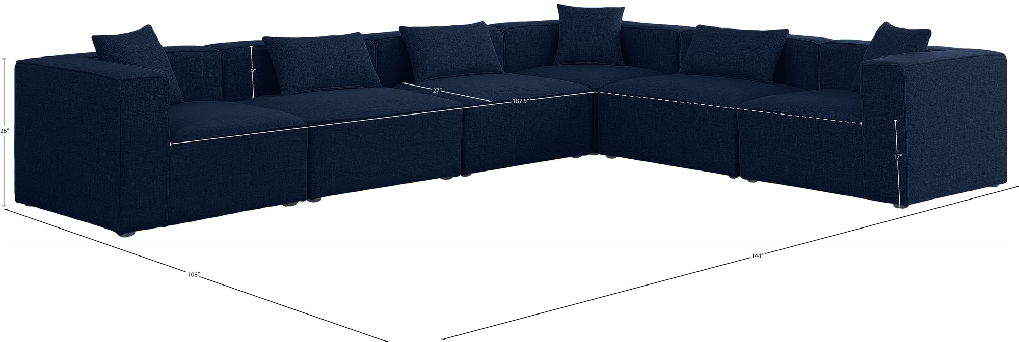Cube 144" 6-Piece Linen Fabric Modular Sectional