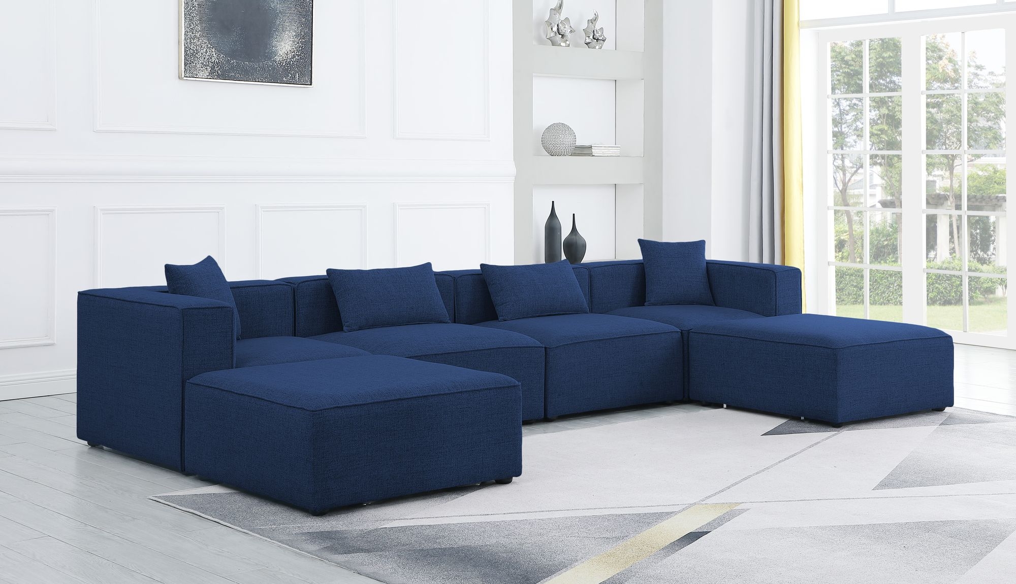 Cube 144" 6-Piece Linen Fabric Modular U-Shape Sectional
