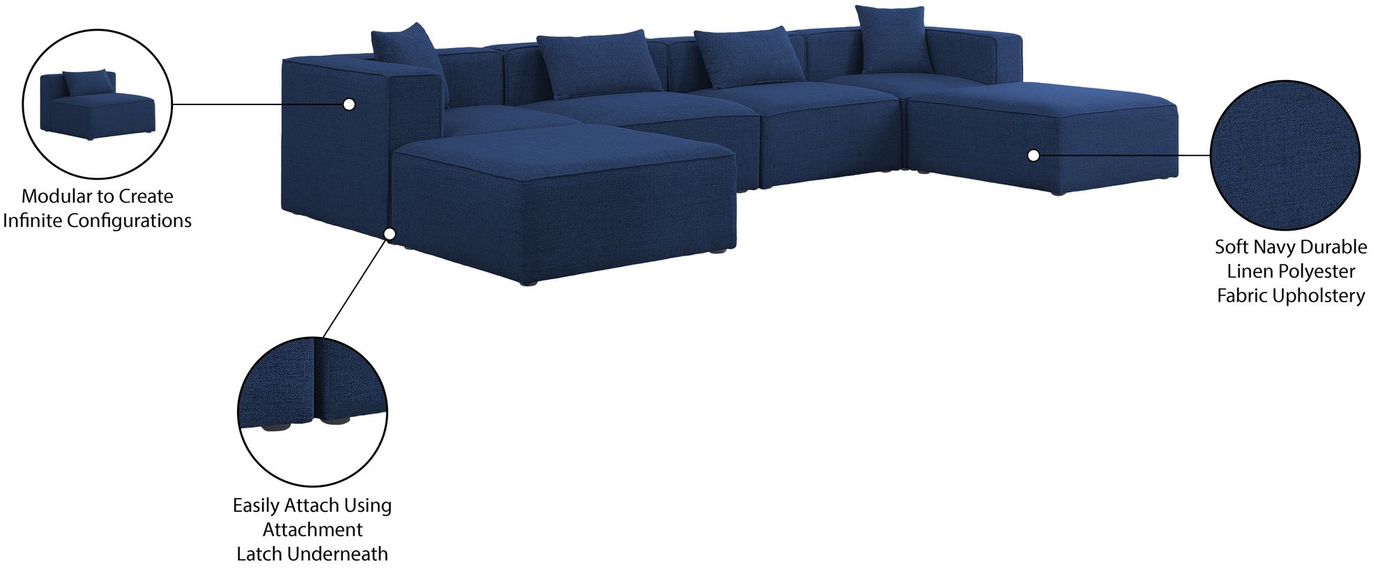 Cube 144" 6-Piece Linen Fabric Modular U-Shape Sectional