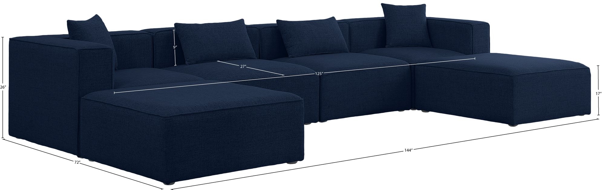 Cube 144" 6-Piece Linen Fabric Modular U-Shape Sectional