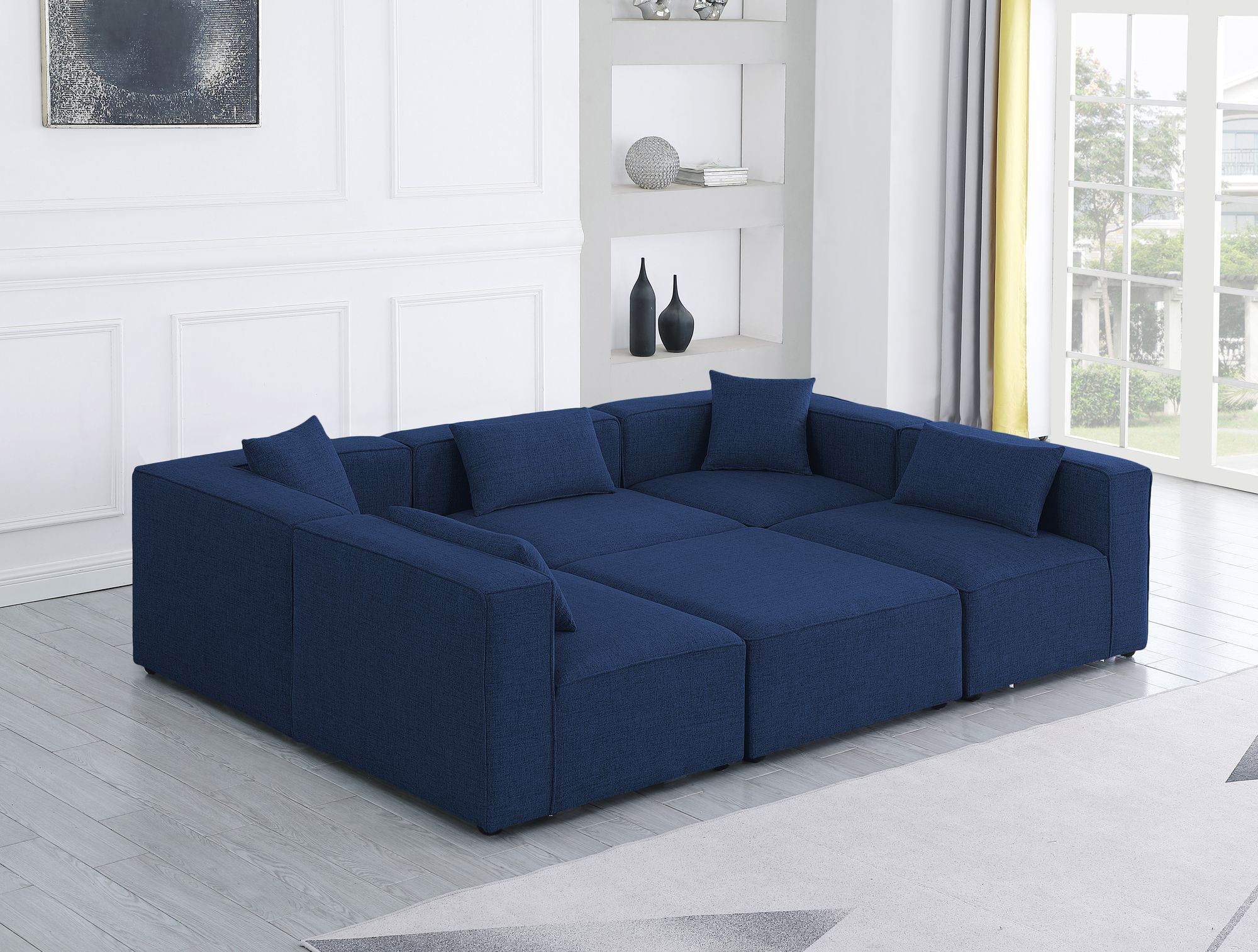 Cube 108" 6-Piece Linen Fabric Modular Sectional