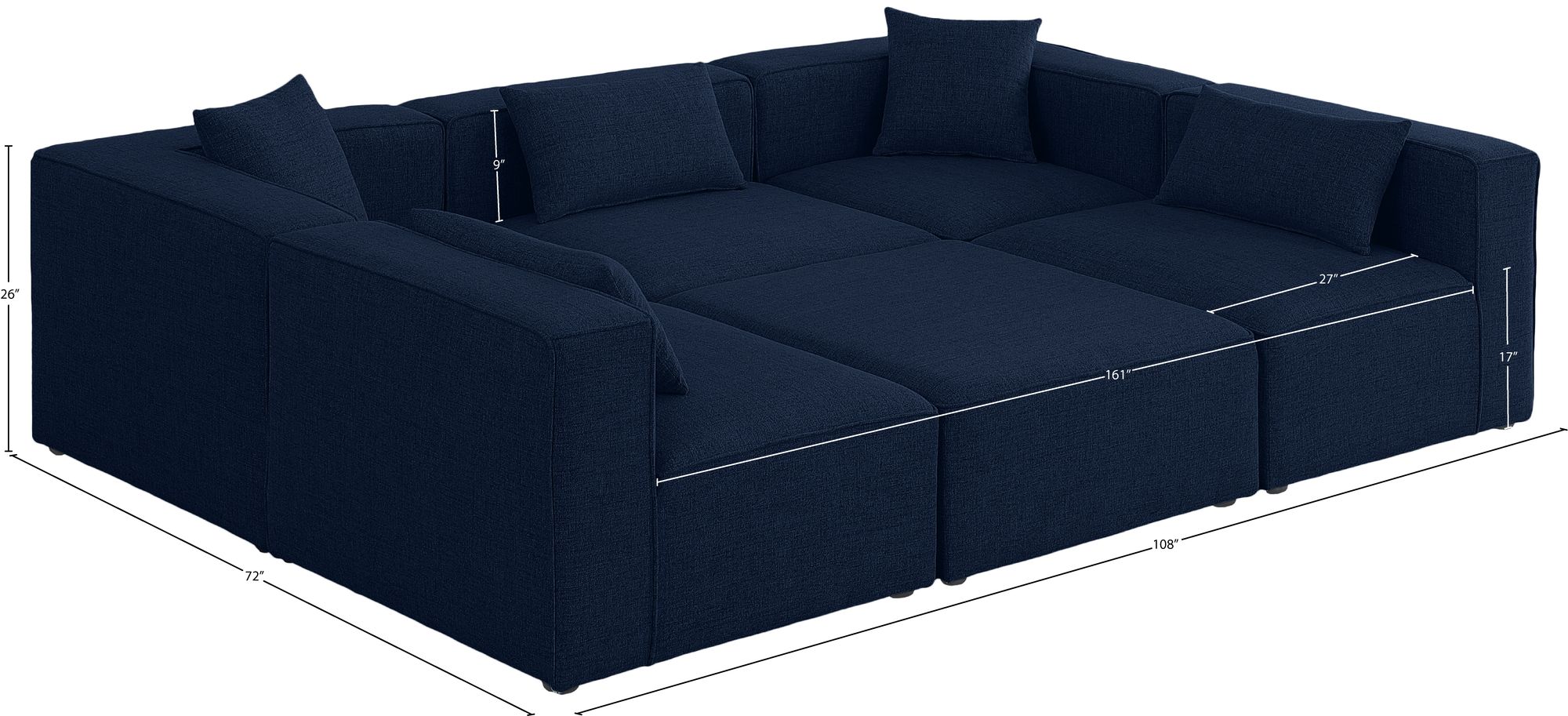 Cube 108" 6-Piece Linen Fabric Modular Sectional
