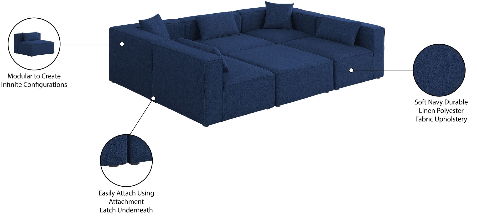 Cube 108" 6-Piece Linen Fabric Modular Sectional