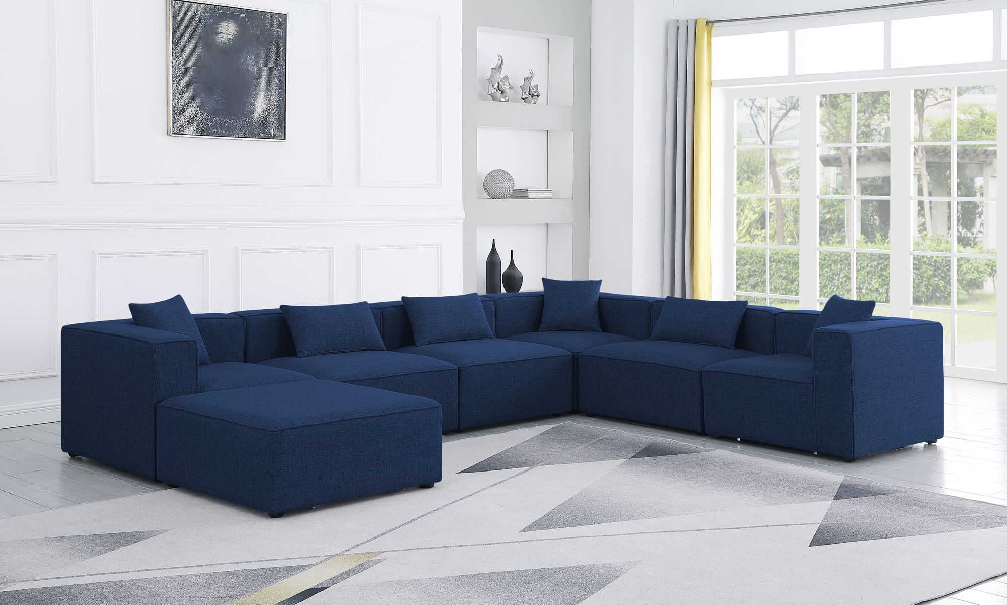 Cube 144" 7-Piece Linen Fabric Modular Sectional