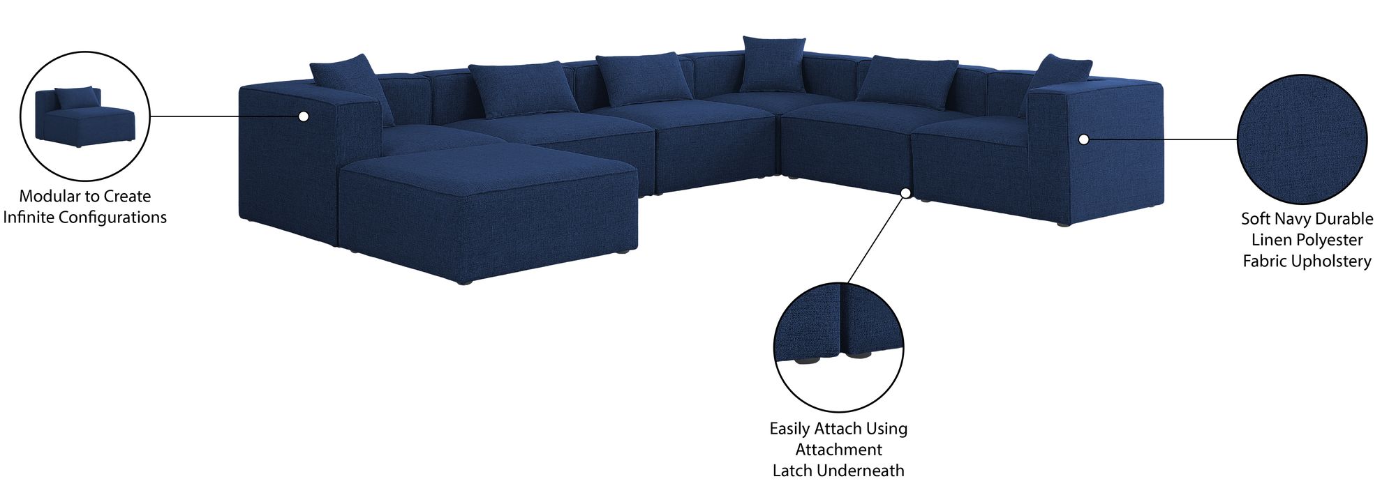 Cube 144" 7-Piece Linen Fabric Modular Sectional