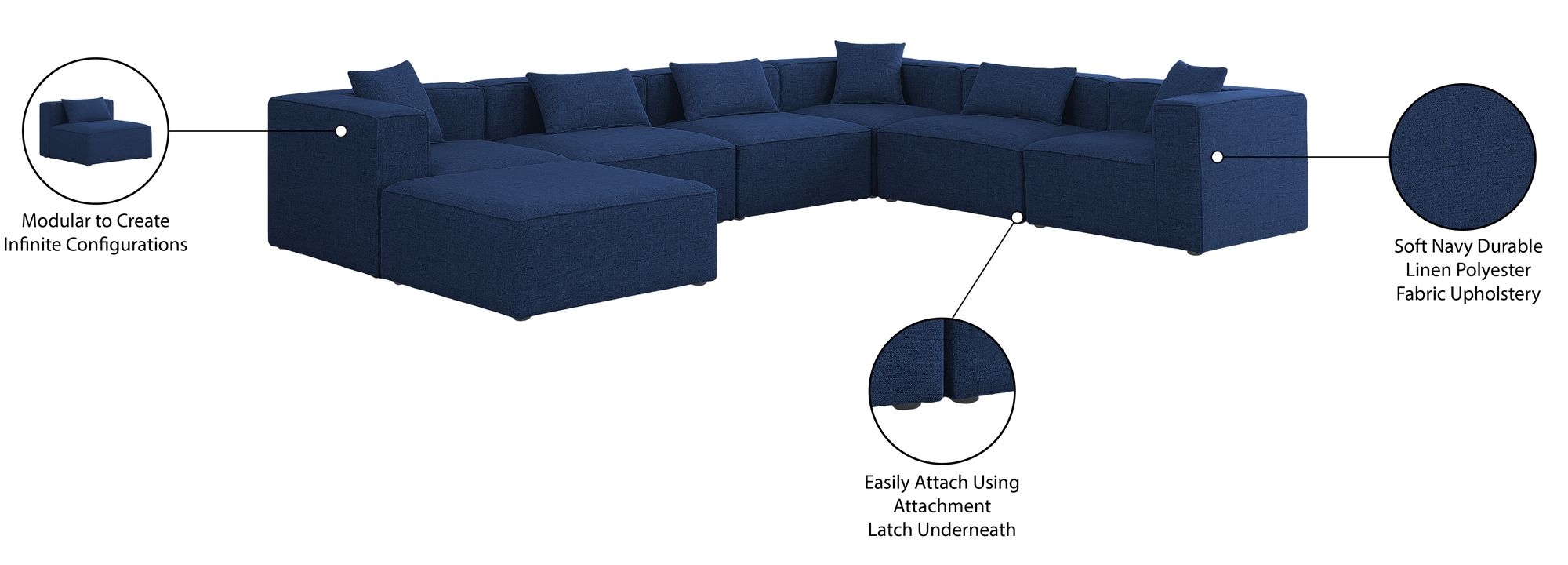 Cube 144" 7-Piece Linen Fabric Modular Sectional
