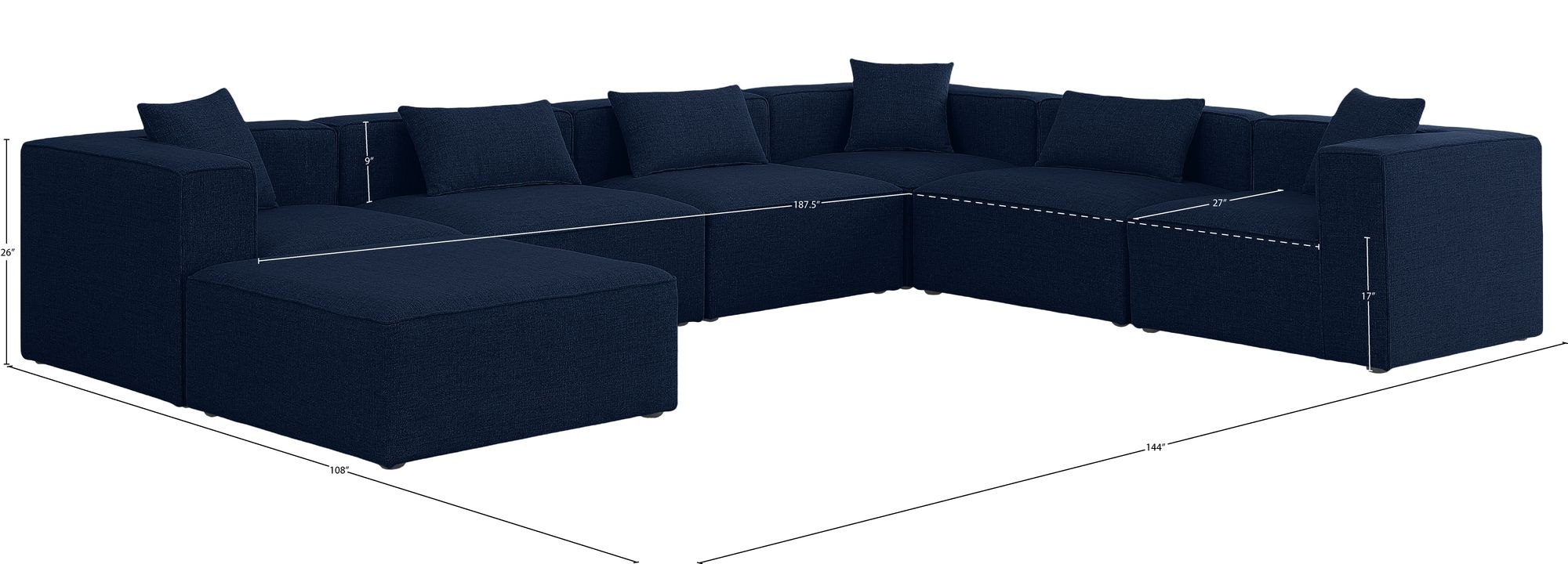 Cube 144" 7-Piece Linen Fabric Modular Sectional