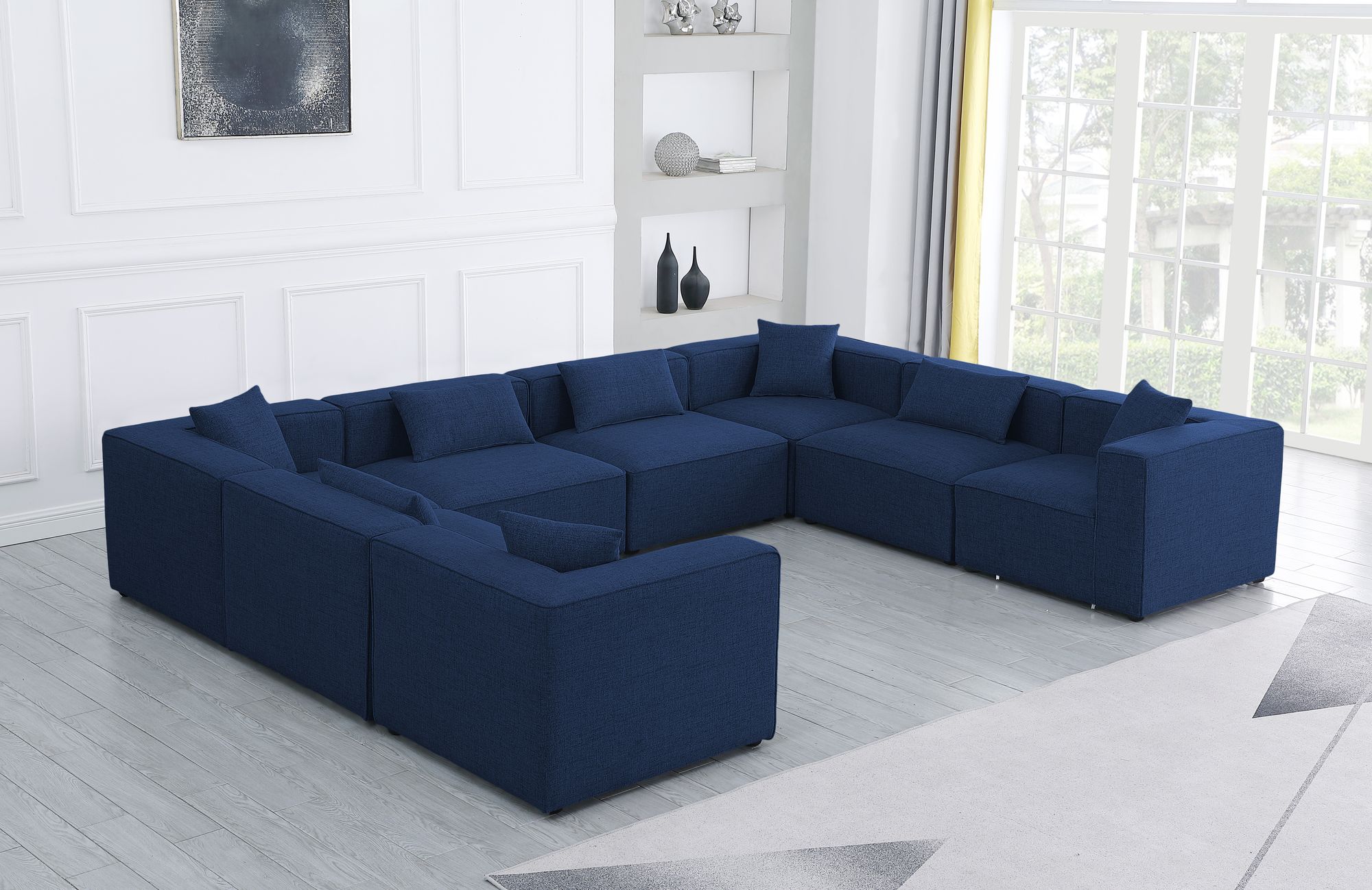 Cube 144" 8-Piece Linen Fabric Modular Sectional