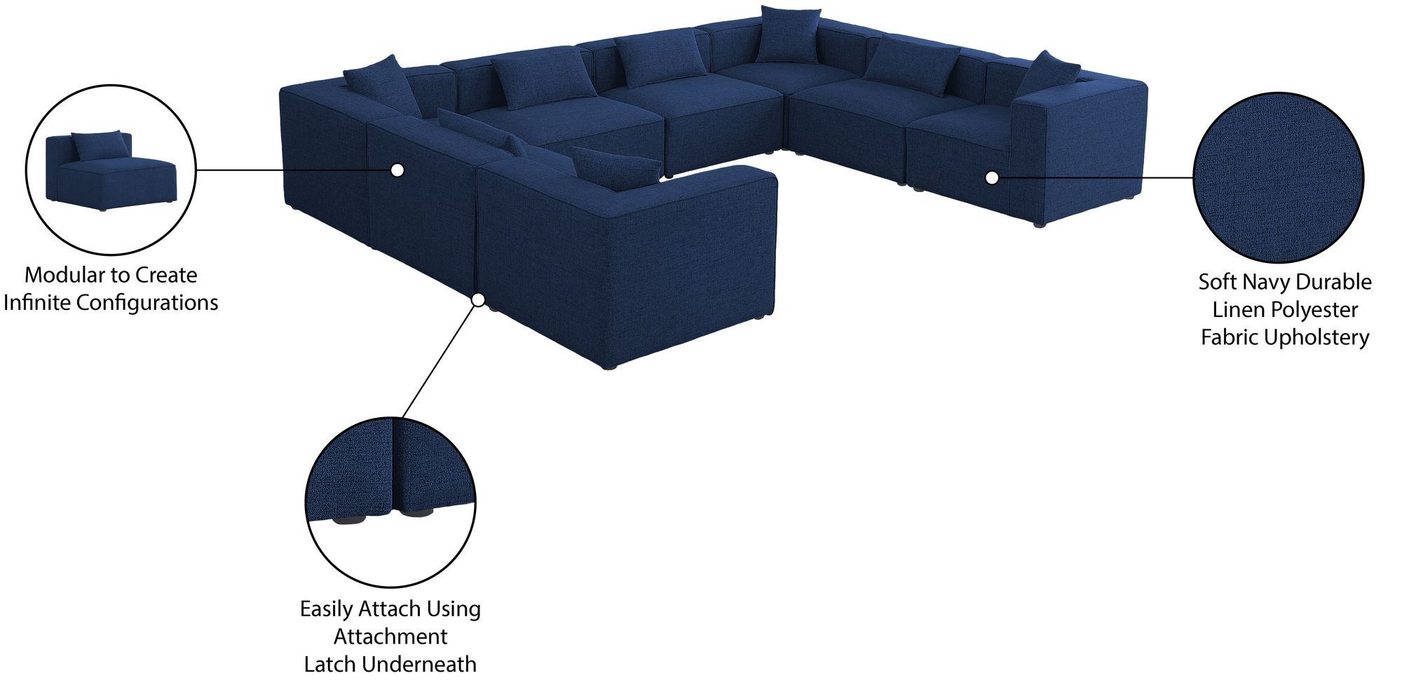 Cube 144" 8-Piece Linen Fabric Modular Sectional