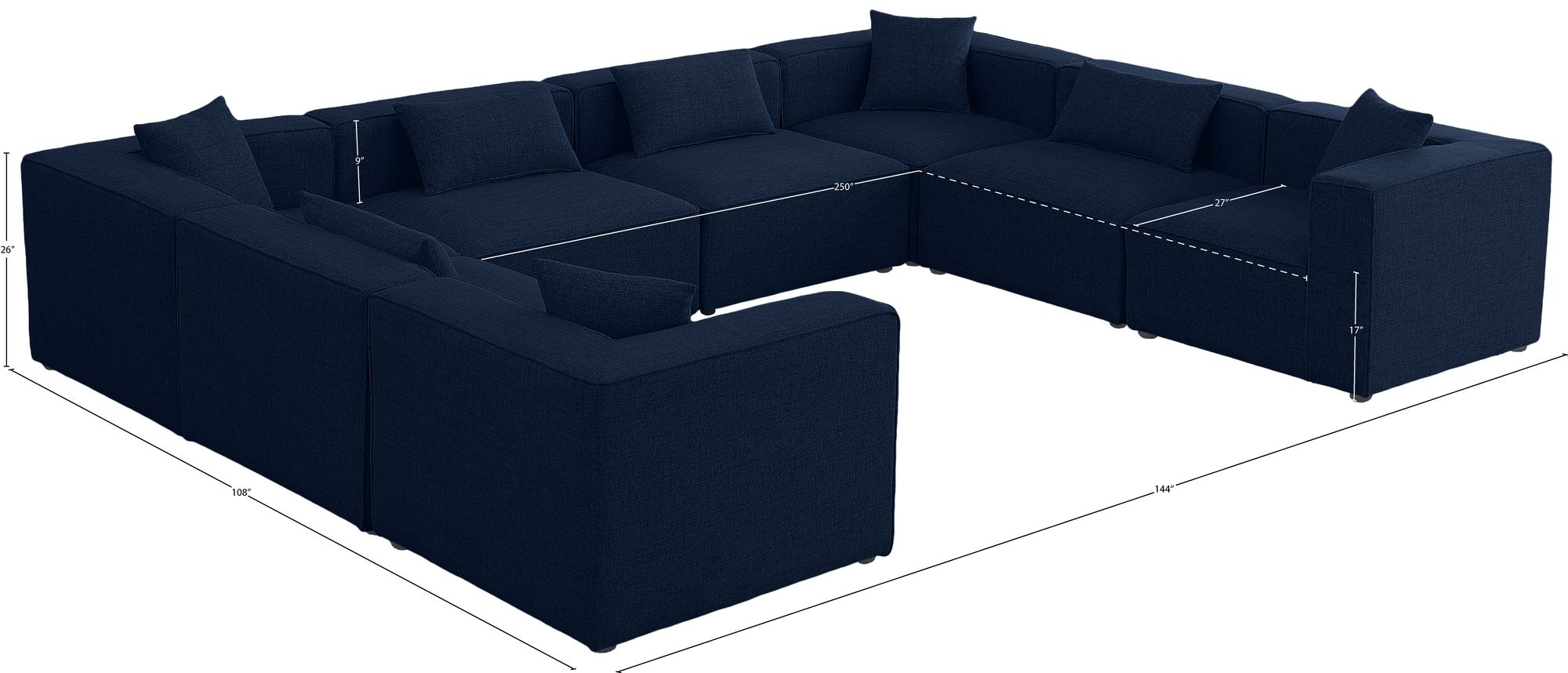 Cube 144" 8-Piece Linen Fabric Modular Sectional