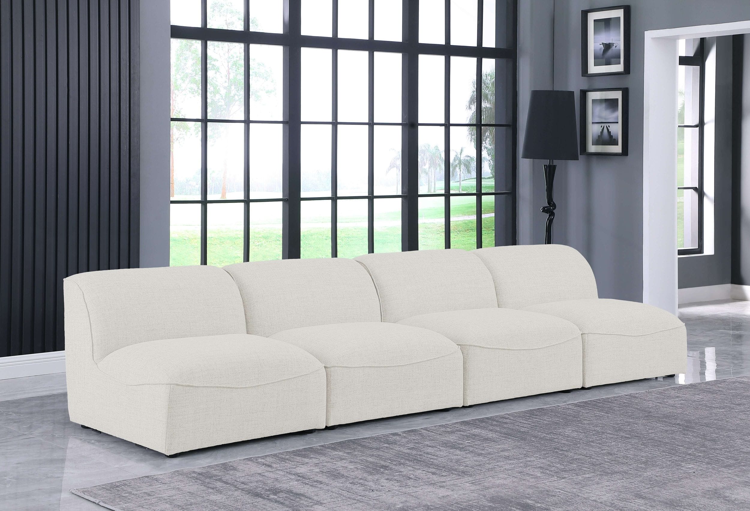 Meridian Miramar 132" Linen Modular White Sofa