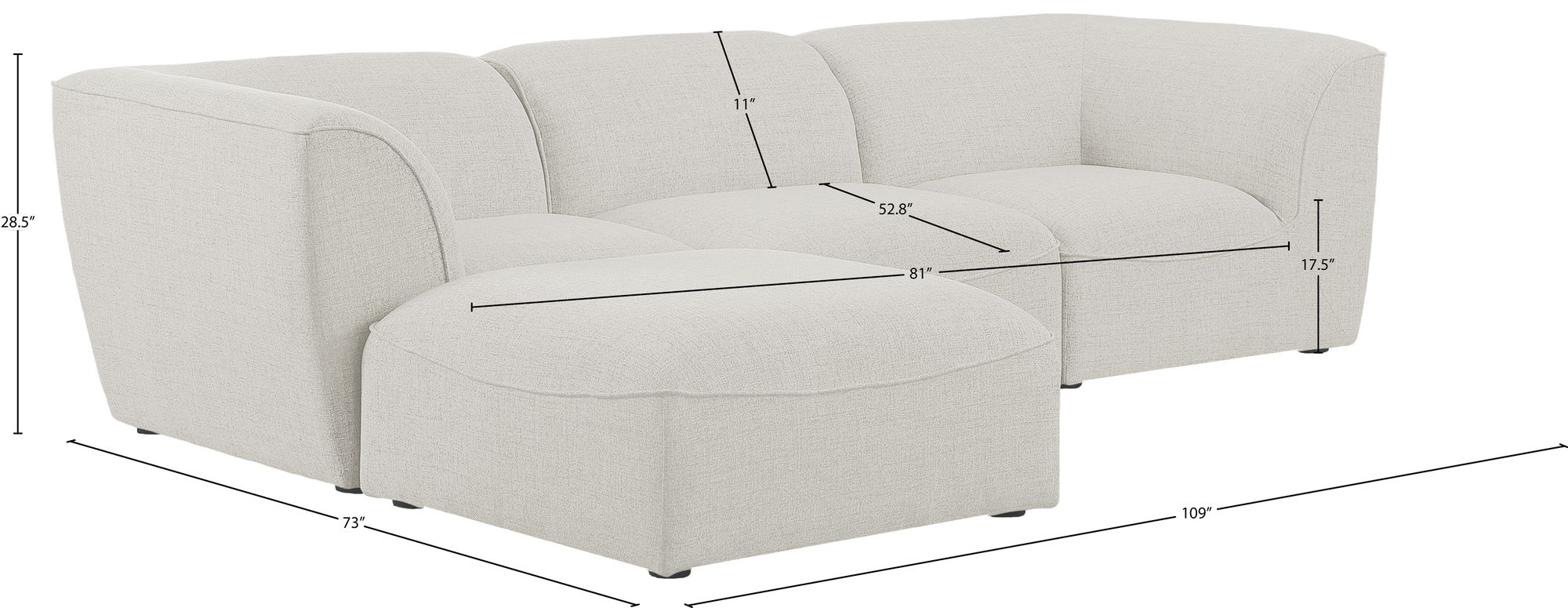 Miramar 109" 4-Piece Linen Modular Sectional